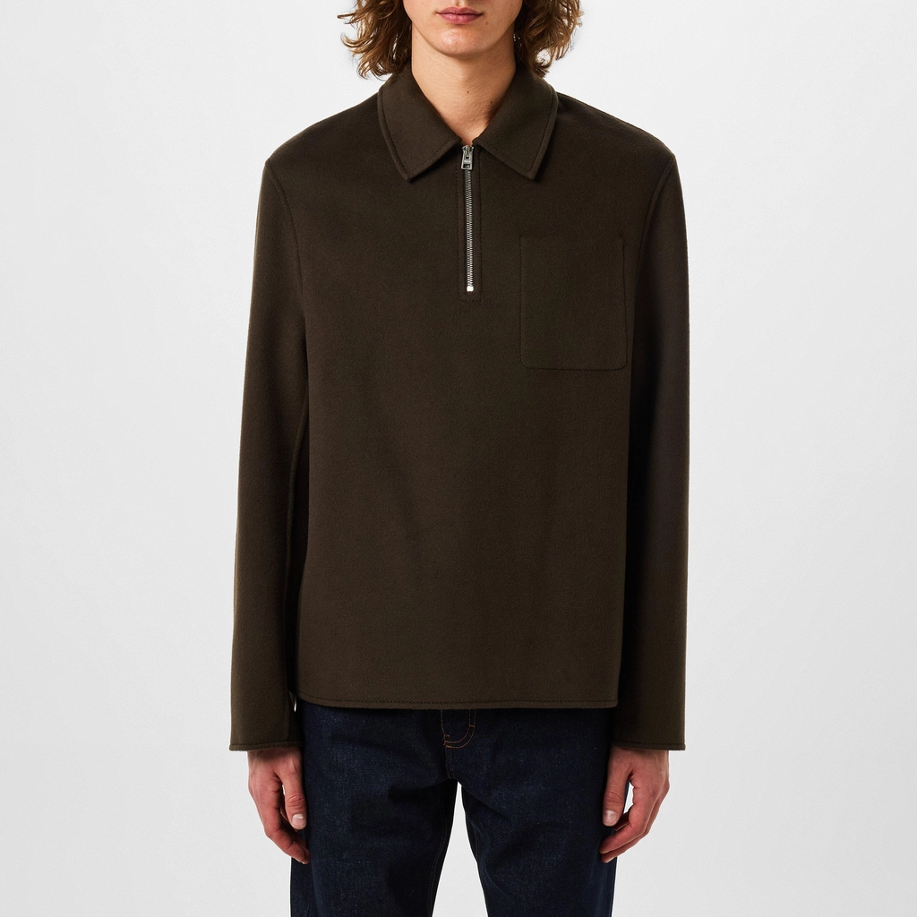 AMI Paris Quarter Zip Knitted Top - DARK COFFEE/221